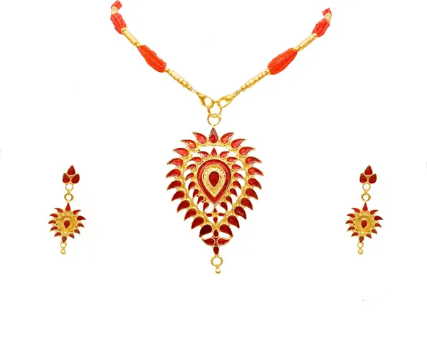 Assamese_Traditional_Gold_Plated_Red_Colour_Dugdugi_Tassel_Jewellery_Set_For_Women_&_Girl